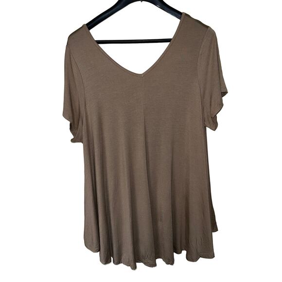 Roaman's Top Shirt Womens 26W 28W Mocha Mousse V-Neck Flare Hem Soft Knit - Picture 1 of 7